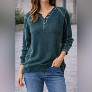 Vintage Eastern Mountain Sports Deep Teal V-Neck Sweater